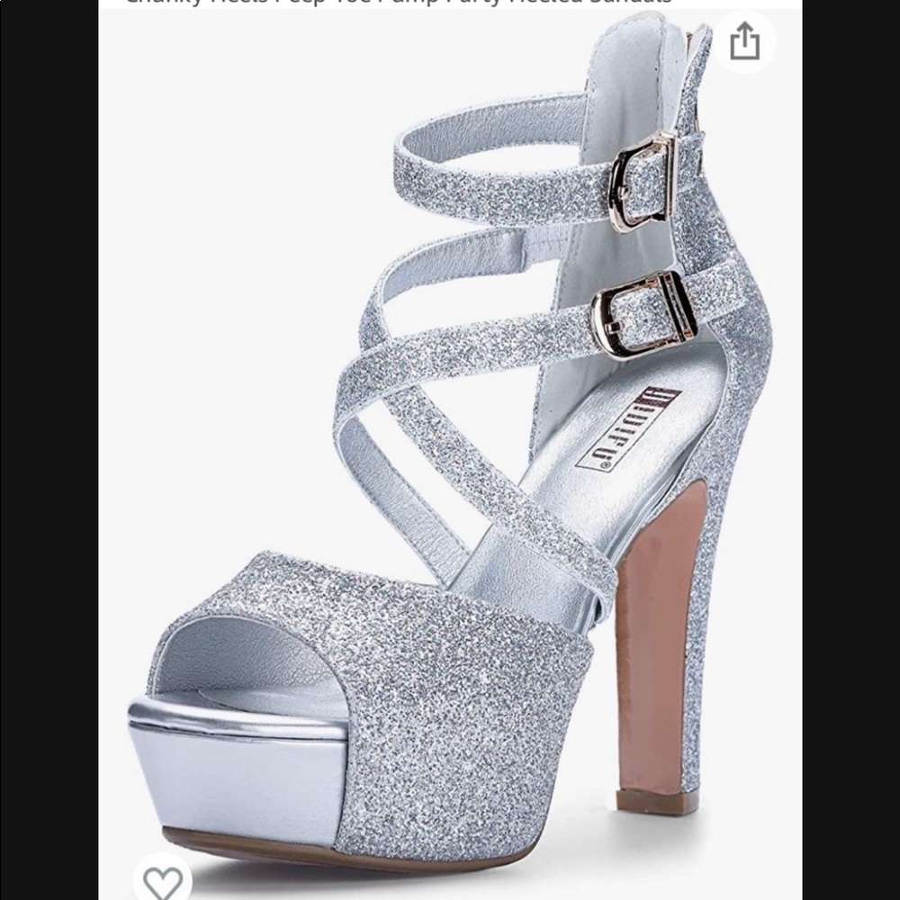 Womens INIFU Silver Chunky Heels size 7.5